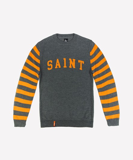 SA1NT-RETRO KNIT CREW-CHARCOAL STRIPE