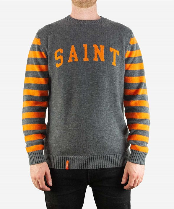 SA1NT-RETRO KNIT CREW-CHARCOAL STRIPE