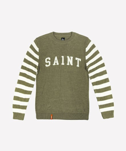 SA1NT-RETRO KNIT CREW-OLIVE STRIPE