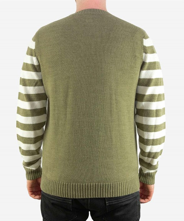 SA1NT-RETRO KNIT CREW-OLIVE STRIPE