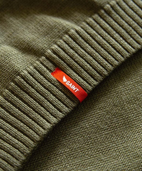 SA1NT-RETRO KNIT CREW-OLIVE STRIPE